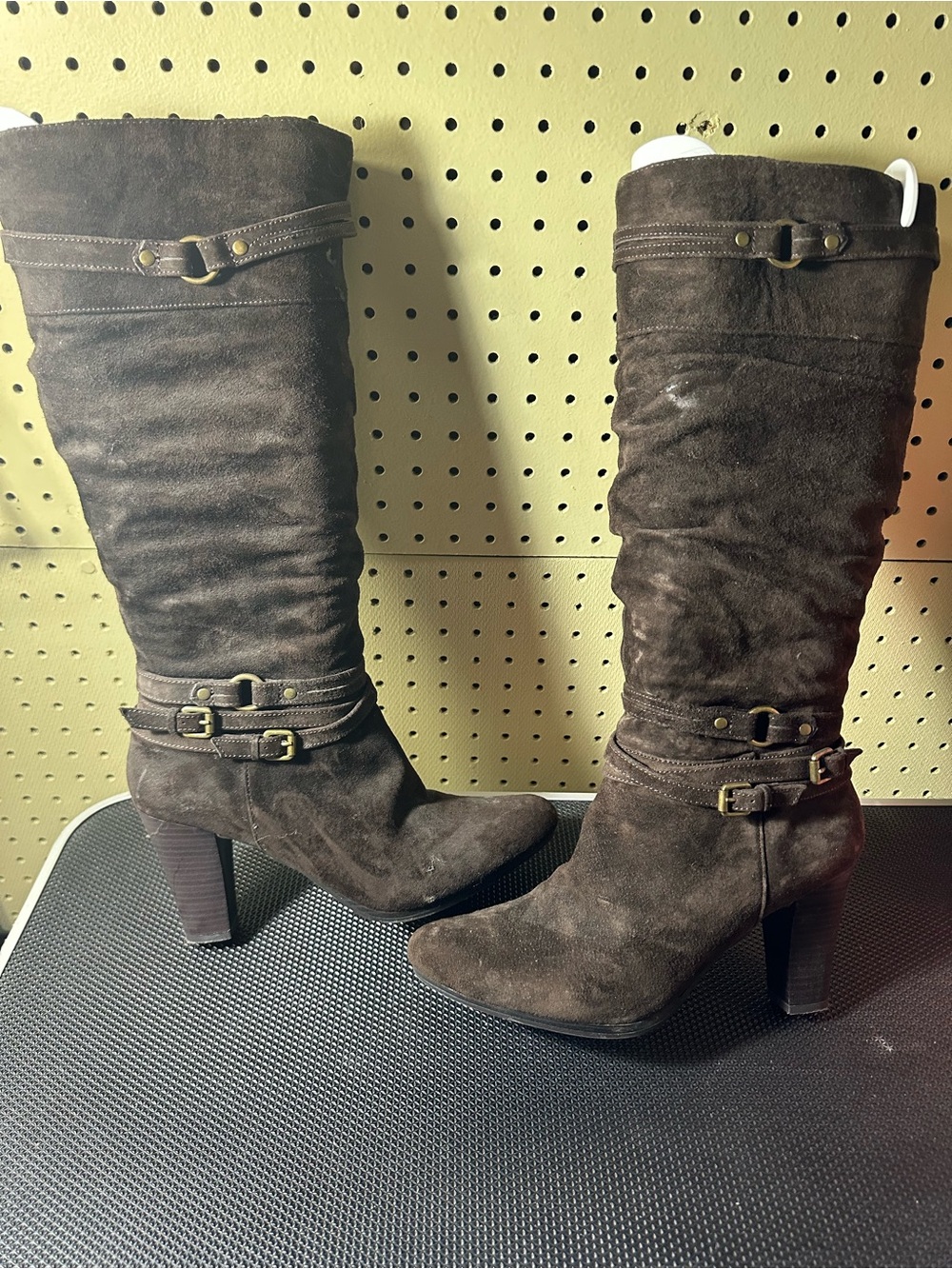 Women's Tall Suede Heeled Boots - Dark Brown